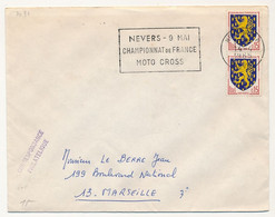 FRANCE - Env Affr. 0,15 Nevers X2 - OMEC "Nevers - 9 Mai Championnat De France Moto Cross" NEVERS 1965 - Motorbikes