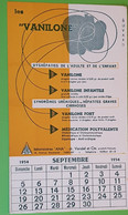 Buvard 720 CALENDRIER - Laboratoire Ana - VANILONE -Etat D'usage: Voir Photos - 12x21 Cm Environ - SEPTEMBRE 1954 - Produits Pharmaceutiques