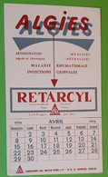 Buvard 727 CALENDRIER - Laboratoire Ana - ALGIES RETARCYL -Etat D'usage: Voir Photos - 12x21 Cm Environ - AVRIL 1956 - Produits Pharmaceutiques