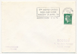 FRANCE - Env Affr. 0,30 Cheffer - OMEC "17e Moto Cross Side Car Inter MACON 21 Avril 74" MACON Gare 1974 - Motorfietsen