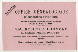 BUVARD OFFICE GENEALOGIQUE MM. BELLER & LHOMOND 37 BOULEVARD MAGENTA PARIS 10e - RECHERCHES D'HERITIERS - Non Classificati