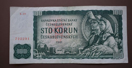 Banknotes Czechoslovakia  100 KORUN 1961 VF Factory At Lower Left .Charles Bridge And Hradcany In Prague. - Czechoslovakia