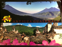 Postcard Antigua Guatemala 2015,Circulated In El Salvador (Butterfly And Coat Of Arms Stamps) - Guatemala