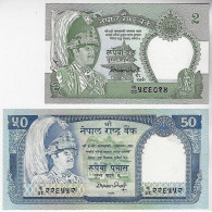 Banknote Nepal 2 And 50 Rupees 1981 / 1983 Pick-29c And 33b Leopard And Tahr Fauna Both Unc (catalog US$6) - Népal