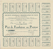 Titre Ancien - Société Générale Immobilière De Nice Et Du Littoral - Titre De 1919 - - Tourismus