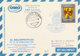 AUTRICHE LETTRE PAR BALLON OE-DZB AUSTRIA 1961 - Balloon Covers