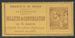 (*) MONACO / TELEPHONE - (*) - N°1 - 50c Brun S/jaune - TB - Téléphone