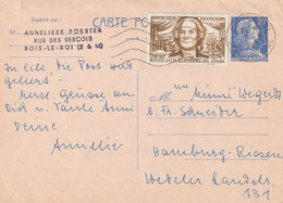 Yvert 1011B CP1 Muller Complément Affranchissement 1209 D' Alembert BOIS Le Roi Seine Et Marne 3/8/1960 à Allemagne - Cartes Postales Types Et TSC (avant 1995)