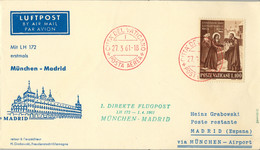 1961 VATICANO , CORREO AÉREO , DIREKTE FLUGPOST MÜNCHEN - MADRID , LLEGADA LISTA / MADRID / SEC. MAÑANA - Covers & Documents