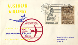 1964 VATICANO , CORREO AÉREO , CARAVELLE - FLUG DER AUSTRIAN AIRLINES , FIRST FLIGHT ROMA - VIENA , LLEGADA - Covers & Documents