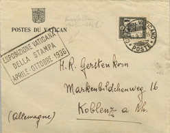 1936  VATICANO , SOBRE CIRCULADO A KOBLENZ , " ESPOSIZIONE VATICANA / DELLA STAMPA /  APRILE - OTTOBRE - 1936 " - Cartas & Documentos