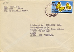1978 ZAIRE , SOBRE CIRCULADO AL VATICANO CON LLEGADA AL DORSO , MARIPOSAS , BUTTERFLIES , PAPILLON - Used Stamps