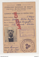 Fixe Carte Membre Association Sportive Boules De Blida Comité Bouliste Alger Algérie Année 1943 Très Bon état - Boule/Pétanque