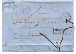 LETTRE 1864 AVEC CACHET NOIR BAVIERE STRASB.AMB. E - Marques D'entrées