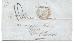 LETTRE 1850 AVEC CACHET ROUGE ESPAG OLORON 1 - Marques D'entrées