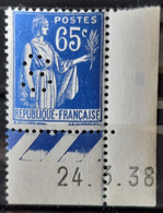 France 1937/39 Type Paix N°363 Perforé S De Senat CD 24/3/38 **TB - 1930-1939