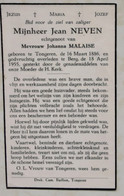 Jean Neven ° Tongeren 16-03-1886 En † Berg 18-04-1955 X Johanna Malaise - Religion & Esotérisme