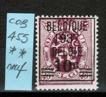 COB 455 **, Neuf - Typo Precancels 1929-37 (Heraldic Lion)