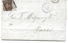 LETTRE 1878 AVEC CACHET BLEU ESPAGNE LE PERTHUS 4 - Marques D'entrées