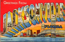 Florida Greetings From Jacksonville Large Letter Linen Curteich - Jacksonville