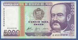 PERÚ - P.137 – 5.000 Intis 28.06.1988 UNC, Serie A4533942W Printer Giesecke & Devrient, Munich - Peru