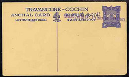 Indian States - Travancore-Cochin 1950c 4 Pies P/stat Card (Elephants) As H & G 4 But Handstamped 'Indian Posts And Tele - Travancore-Cochin