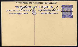 Indian States - Travancore-Cochin 1950c 4 Pies P/stat Card (Elephants) As H & G 4 But Overprinted 'Indian Posts And Tele - Travancore-Cochin