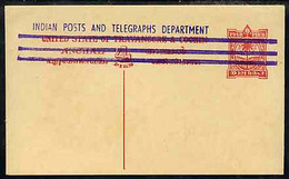 Indian States - Travancore-Cochin 1950c 4 Pies P/stat Card (Palm Tree) As H & G 3 But Handstamped 'Indian Posts And Tele - Travancore-Cochin