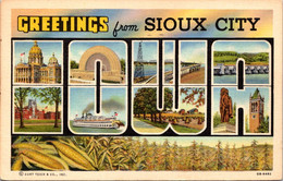 Iowa Greetings From Sioux City Large Letter Linen 1949 Curteich - Sioux City