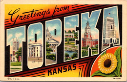 Kansas Greetings From Topeka Large Letter Linen 1949 Curteich - Topeka