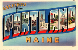 Maine Greetings From Portland Large Letter Linen - Portland