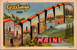 Maine Greetings From Portland Large Letter Linen 1948 Curteich - Portland
