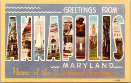 Maryland Greetings From Annapolis Large Letter Linen Dexter Press - Annapolis