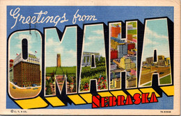 Nebraska Greetings From Omaha Large Letter Linen 1947 Curteich - Omaha