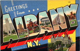 New York Greetings From Albany Large Letter Linen Curteich - Albany