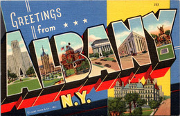 New York Greetings From Albany Large Letter Linen 1942 Curteich - Albany