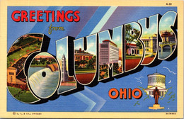 Ohio Greetings From Columbus Large Letter Linen 1944 Curteich - Columbus