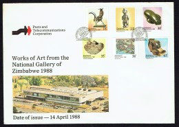 1988  National Gallery - Painting, Sculptures -   Complete Set On Single  Unaddressed  FDC - Zimbabwe (1980-...)