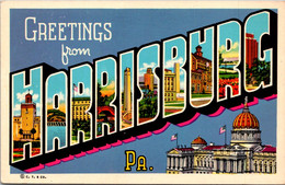 Pennsylvania Greetings From Harrisburg Large Letter Linen Curteich - Harrisburg