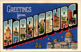 Pennsylvania Greetings From Harrisburg Large Letter Linen 1941 Curteich - Harrisburg