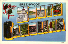 South Carolina Greetings From Greenwood Large Letter Linen - Greenwood