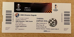 Football Soccer GNK DINAMO ZAGREB Vs KRC GENK  UEFA EUROPA LEAGUE Match Ticket  25. 11. 2021. - Match Tickets