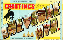 Wyoming Greetings From Cheyenne Large Letter Linen - Cheyenne