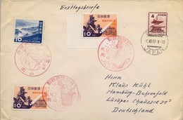 1957 , JAPÓN / JAPAN  ,  SOBRE CIRCULADO OKAYAMA - HAMBURGO , INDUSTRIA METALÚRGICA , PRESA HIDROELÉCTRICA DE OGOCHI - Cartas & Documentos