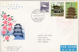 1969 , JAPÓN / JAPAN  , FIRST FLIGHT , JAPAN AIR LINES , SOBRE CIRCULADO A PUSAN / BUSAN EN COREA , LLEGADA AL DORSO - Lettres & Documents