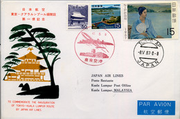 1967 , JAPÓN / JAPAN  , FIRST FLIGHT - JAPAN AIR LINES , TOKYO - KUALA LUMPUR , SOBRE CIRCULADO - Lettres & Documents