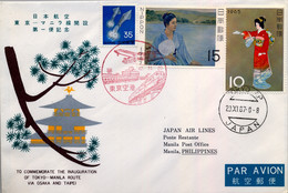1967 , JAPÓN / JAPAN  , FIRST FLIGHT - JAPAN AIR LINES , TOKYO - MANILA , VIA OSAKA Y TAIPEI , SOBRE CIRCULADO - Lettres & Documents