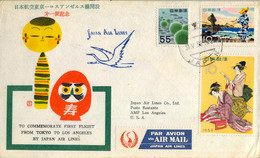 1959 , JAPÓN / JAPAN  , FIRST FLIGHT - JAPAN AIR LINES , INAUGURACIÓN RUTA  TOKYO - LOS ANGELES , LLEGADA - Lettres & Documents