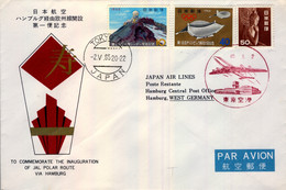 1965 , JAPÓN / JAPAN  , FIRST FLIGHT - JAPAN AIR LINES , POLAR ROUTE VIA HAMBURG , LLEGADA - Covers & Documents