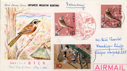 1964 , JAPÓN / JAPAN  ,  CORREO AÉREO ,  SOBRE CIRCULADO AZABU / TOKYO - HAMBURGO, AVES EN PELIGRO , BIRDS - Lettres & Documents